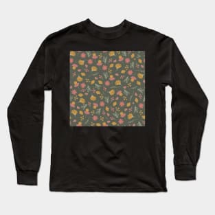 Sketchy Floral on Grey Green Long Sleeve T-Shirt